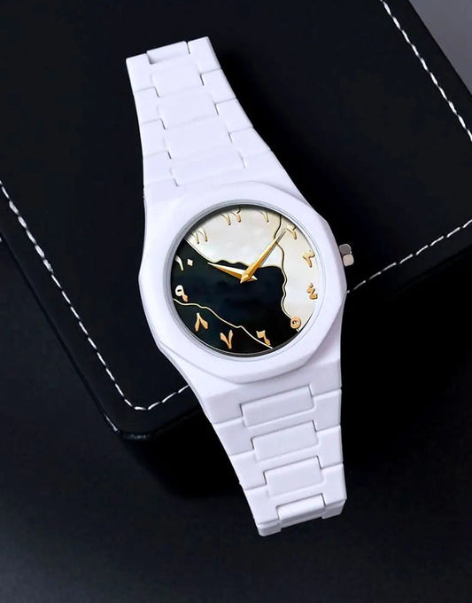 1pcs White Arabic Aura Watch for Men & Women