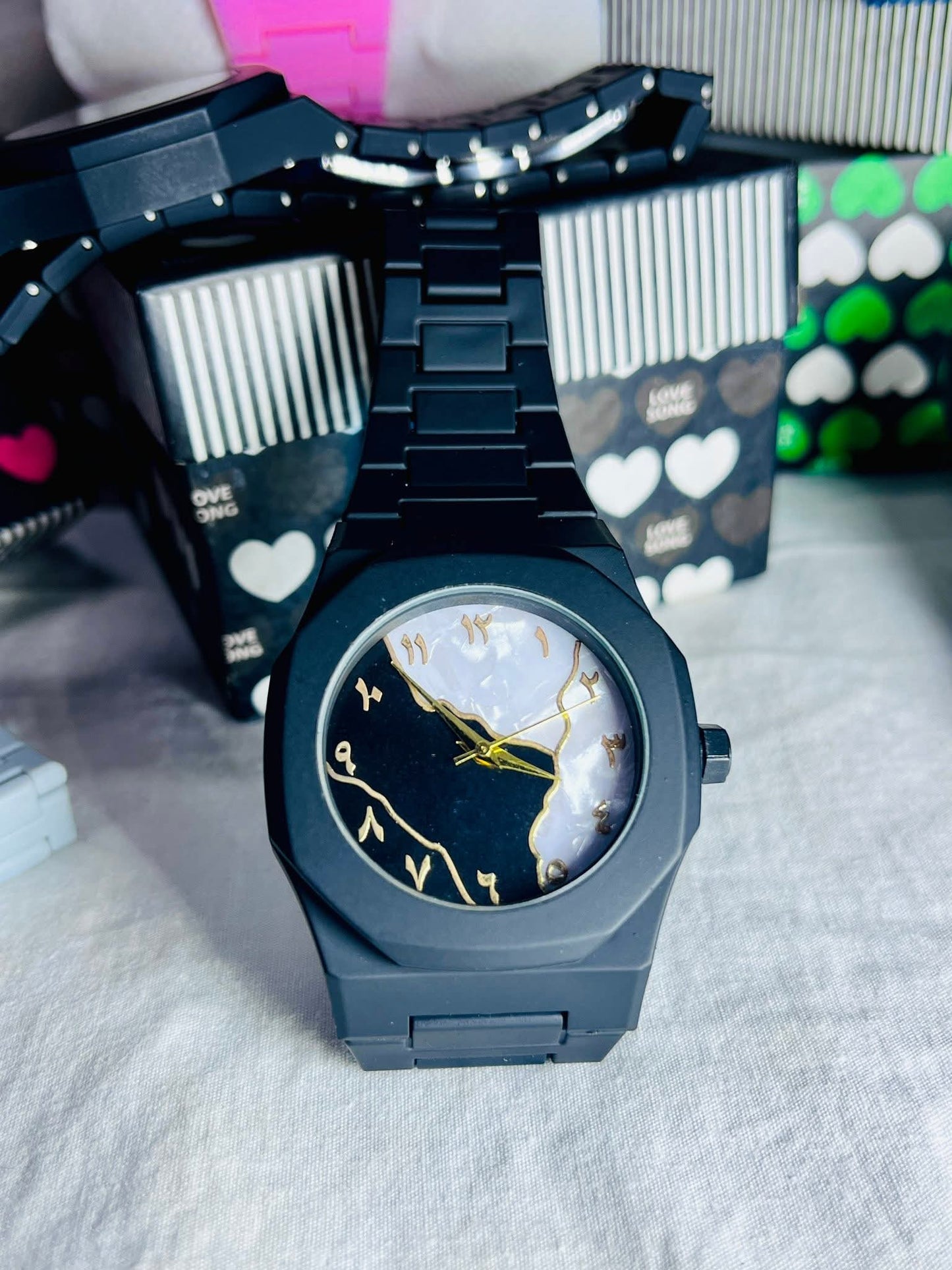 Black Arabic Aura Watch for Men & Women – Luxury Arabic Dial Wrist Watch | Elegant Stainless Steel Strap