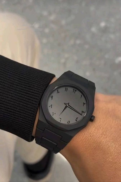 Black Arabic Aura Watch for Men & Women – Luxury Arabic Dial Wrist Watch | Elegant Stainless Steel Strap
