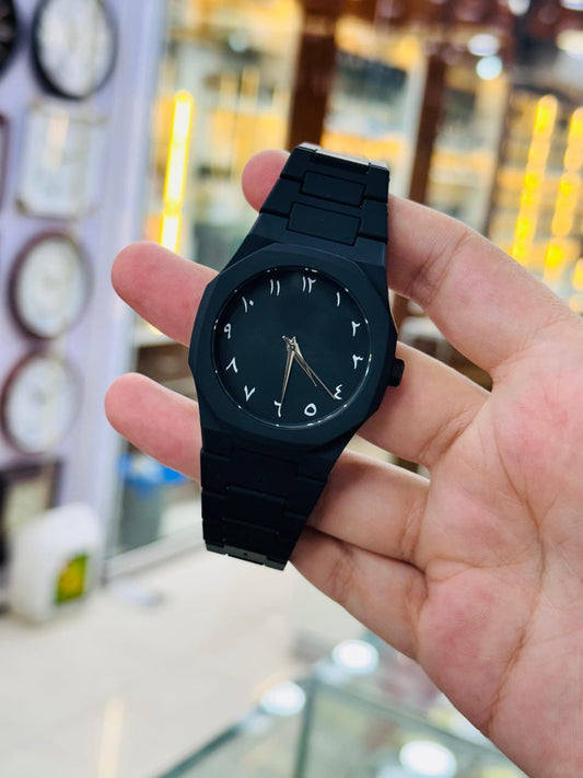 Black Arabic Aura Watch for Men & Women – Luxury Arabic Dial Wrist Watch | Elegant Stainless Steel Strap