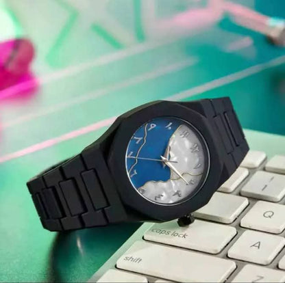 Black Arabic Aura Watch for Men & Women – Luxury Arabic Dial Wrist Watch | Elegant Stainless Steel Strap